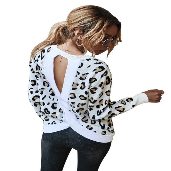 knitted korean long sleeve backless leopard sweater autumn winter jumper soft warm fashion women's sweaters, White;black
knitted korean long sleeve backless leopard sweater autumn winter jumper soft warm fashion women's sweaters, White;black