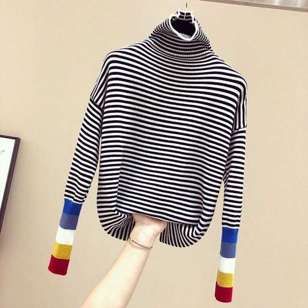 casual thick autumn winter colorful striped sweater pullovers women turtleneck long sleeve oversized sweater high elasticity 210604, White;black
casual thick autumn winter colorful striped sweater pullovers women turtleneck long sleeve oversized sweater high elasticity 210604, White;black