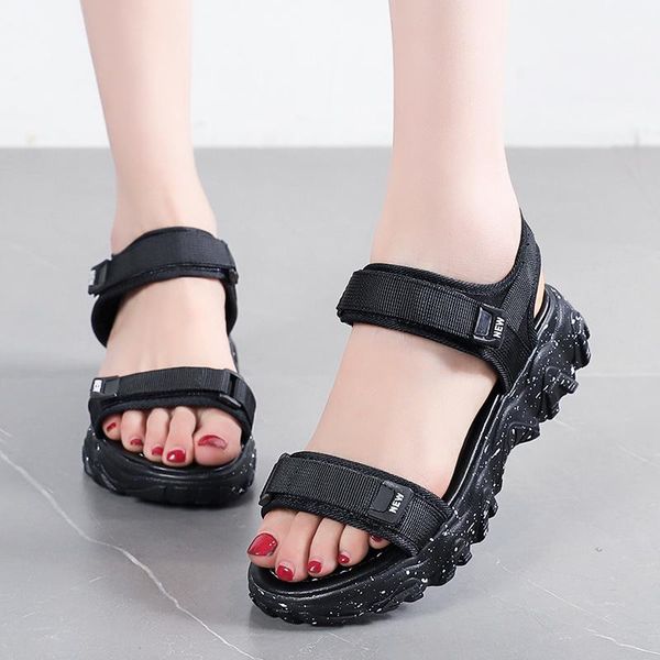 summer outdoor open toe platform shoes woman beach student sandalias mujer drop fashion women flats casual sandals, Black