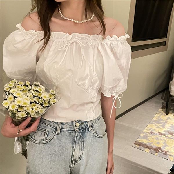 women's blouses & shirts hzirip french bow puff sleeve slash neck gentle solid color cute ladies 2021 korean elegant sweet summer women, White
women's blouses & shirts hzirip french bow puff sleeve slash neck gentle solid color cute ladies 2021 korean elegant sweet summer women, White