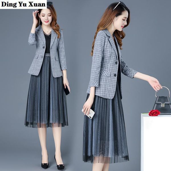spring autumn blazer suits women 2 piece set elegant plaid jacket and knee length long mesh es casual work, White;black
spring autumn blazer suits women 2 piece set elegant plaid jacket and knee length long mesh es casual work, White;black