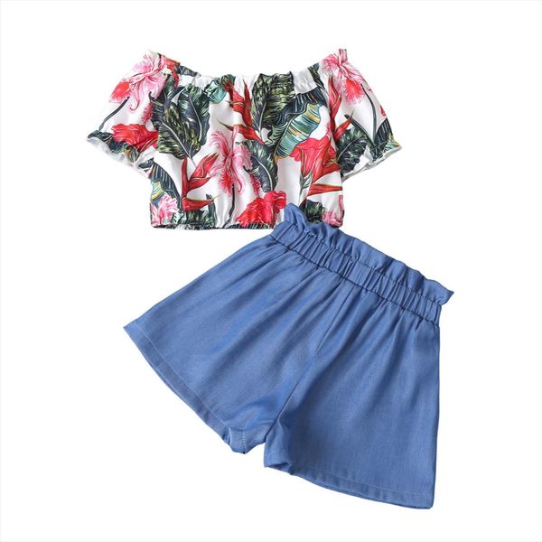 summer toddler girls holiday clothes sets off shoulder flowers printed t shirts a line ruffles skirts, White
summer toddler girls holiday clothes sets off shoulder flowers printed t shirts a line ruffles skirts, White