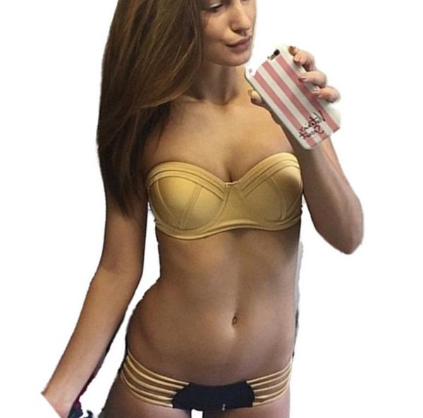women's swimwear 2021 bandeau bikini set strapless female swimsuit thong black women push up backless bathing suit, White;black
women's swimwear 2021 bandeau bikini set strapless female swimsuit thong black women push up backless bathing suit, White;black
