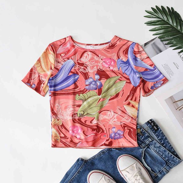 round neck short sleeve harajuku print women's t-shirt summer cute goldfish women's 210507, White
round neck short sleeve harajuku print women's t-shirt summer cute goldfish women's 210507, White