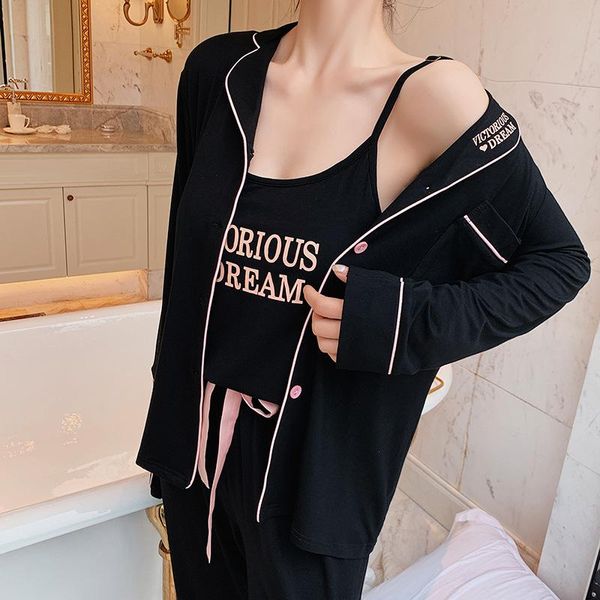 modal pajamas women's spring and summer big size long sleeve suspender home wear couple's suit two piece pants, White
modal pajamas women's spring and summer big size long sleeve suspender home wear couple's suit two piece pants, White