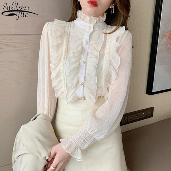 women's blouses & shirts korean ruffle lace chiffon shirt elegant sweet chic long puff sleeve women blouse apricot stand collar clothe, White
women's blouses & shirts korean ruffle lace chiffon shirt elegant sweet chic long puff sleeve women blouse apricot stand collar clothe, White