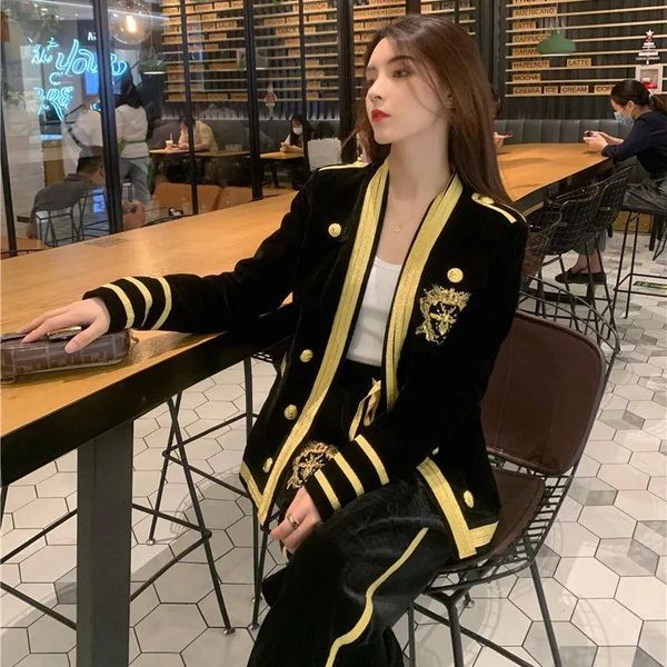 women's two piece pants fashion suits female autumn retro cardigan double-breasted jacket + loose trousers women velvet two-piece sets, White
women's two piece pants fashion suits female autumn retro cardigan double-breasted jacket + loose trousers women velvet two-piece sets, White