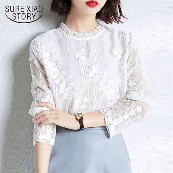 white loose lace women blouse o-neck cotton long sleeve women's shirts embroidery puff elegant korean clothes 11442 210421
white loose lace women blouse o-neck cotton long sleeve women's shirts embroidery puff elegant korean clothes 11442 210421