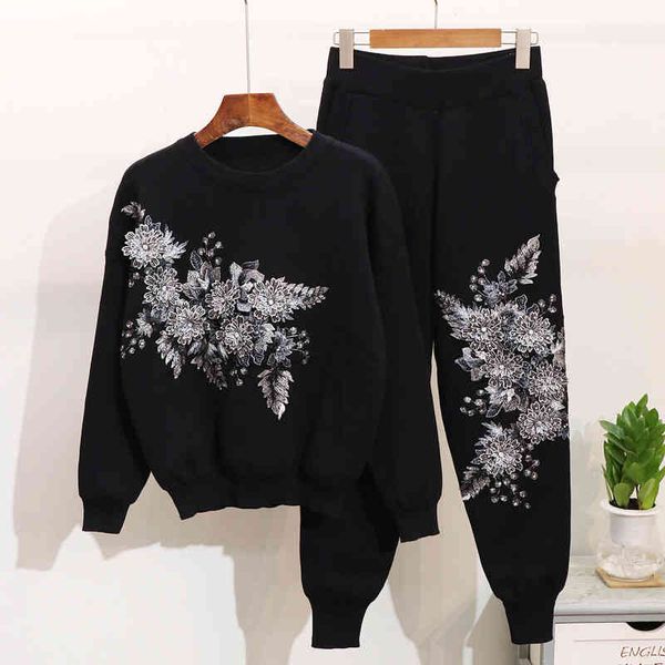 women's two piece pants autumn women 2 set fashion embroidery flowers pullover sweaters casual suit trousers spring ladies knitwear jum, White
women's two piece pants autumn women 2 set fashion embroidery flowers pullover sweaters casual suit trousers spring ladies knitwear jum, White
