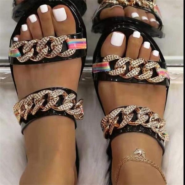 slippers summer 2021 low heel chain decorative women's slipper outdoor casual party beach, Black
slippers summer 2021 low heel chain decorative women's slipper outdoor casual party beach, Black