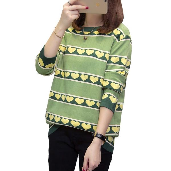 women's sweaters green cute sweet love female autumn clothes korean oversize pulovers knitted sweater 2021 winter a6540, White;black
women's sweaters green cute sweet love female autumn clothes korean oversize pulovers knitted sweater 2021 winter a6540, White;black