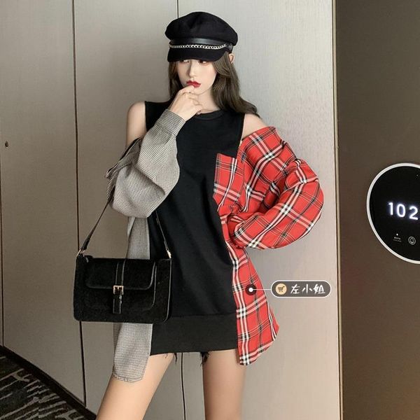 spring autumn tees o-neck ins hipster patchwork plaid long sleeve ladies causal loose pocket clothing woman tshirts korean women's t-s, White
spring autumn tees o-neck ins hipster patchwork plaid long sleeve ladies causal loose pocket clothing woman tshirts korean women's t-s, White