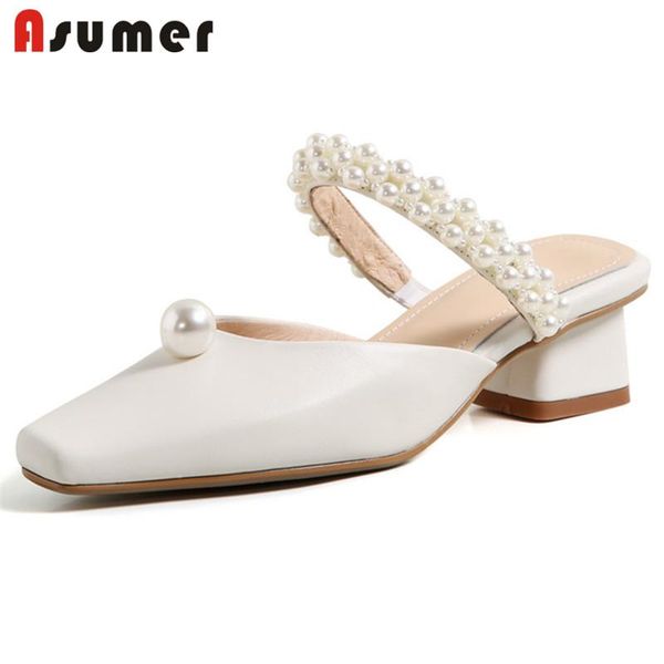 asumer 2021 arrive pearl slipper women genuine leather shoes square toe fashion elegant summer high heels ladies slippers, Black
asumer 2021 arrive pearl slipper women genuine leather shoes square toe fashion elegant summer high heels ladies slippers, Black