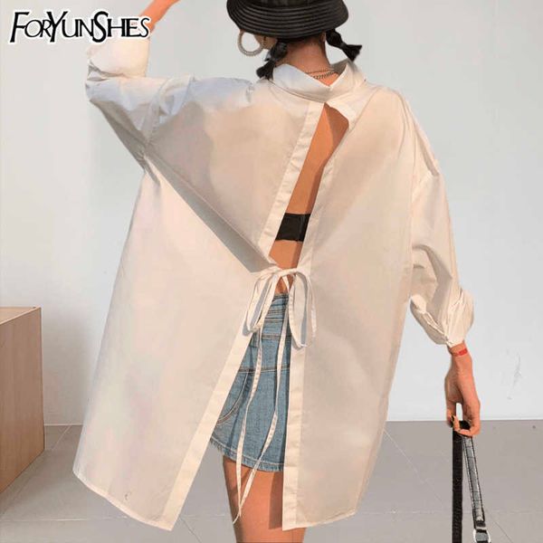 backless lace up women's asymmetric shirt casual loose bf white blouse street wear clothes korean fashion 210709
backless lace up women's asymmetric shirt casual loose bf white blouse street wear clothes korean fashion 210709
