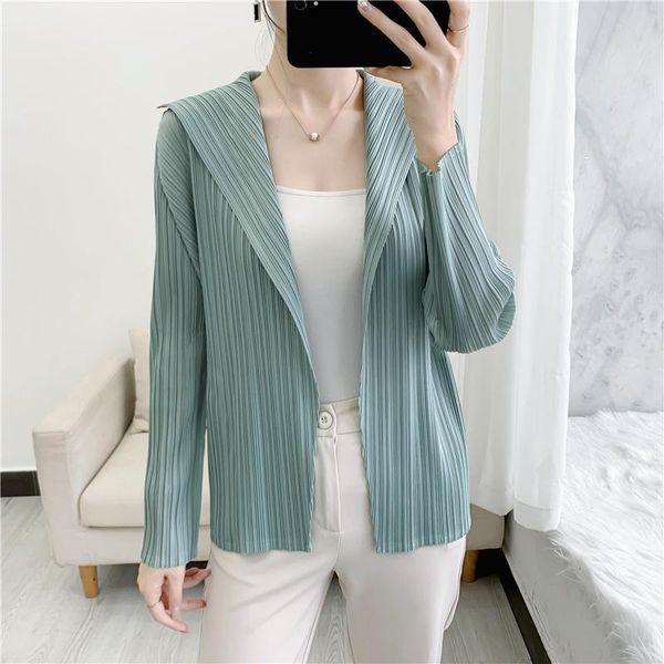 women's jackets spring autumn miyak pleated women jacket long sleeve solid color casual turndown collar pocket slim cardigan female out, Black;brown
women's jackets spring autumn miyak pleated women jacket long sleeve solid color casual turndown collar pocket slim cardigan female out, Black;brown