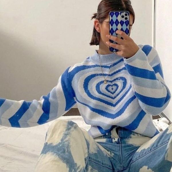 women's sweaters knitted sweater aesthetics heart striped pullovers girls sweet long sleeve turtleneck jumper autumn streetwear, White;black
women's sweaters knitted sweater aesthetics heart striped pullovers girls sweet long sleeve turtleneck jumper autumn streetwear, White;black