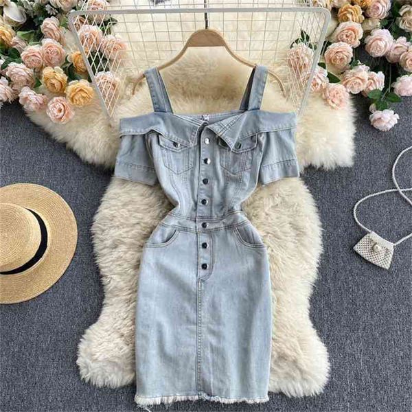 hong kong style retro denim dress feminine one-neck strapless short-sleeved slim bag hip sling skirt 210525, Black;gray
hong kong style retro denim dress feminine one-neck strapless short-sleeved slim bag hip sling skirt 210525, Black;gray