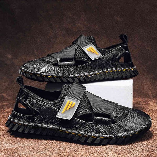 slippers leather sandals men's summer beach shoes mesh breathable hand stitched large x7pc, Black
slippers leather sandals men's summer beach shoes mesh breathable hand stitched large x7pc, Black