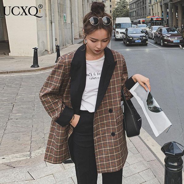 women's suits & blazers ucxq woman jacket plaid patchwork long sleeve lapel collar casual style 2021 autumn fashion double breasted loo, White;black
women's suits & blazers ucxq woman jacket plaid patchwork long sleeve lapel collar casual style 2021 autumn fashion double breasted loo, White;black
