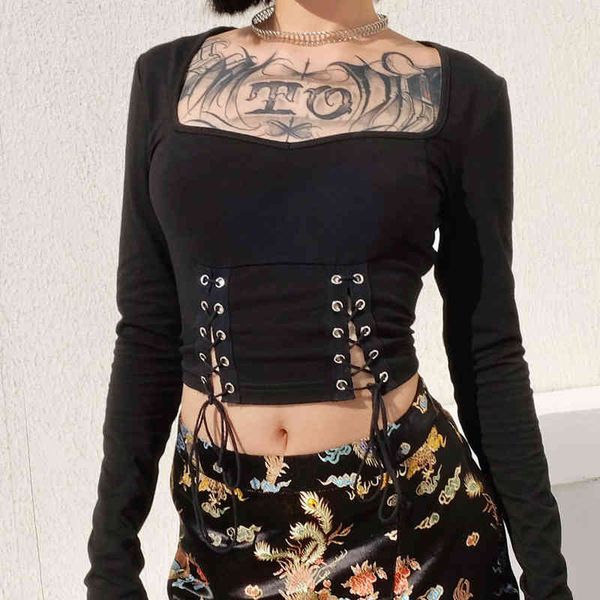 women black square collar t shirt cropped bandage hollow out long sleeve tshirt high street tee shirt femme crop 210518, White
women black square collar t shirt cropped bandage hollow out long sleeve tshirt high street tee shirt femme crop 210518, White