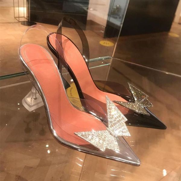 dress shoes 2021 luxury women pumps transparent high heels pointed toe slip-on wedding party brand fashion for lady size 34-45, Black