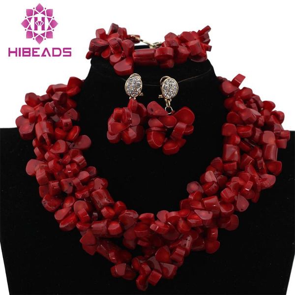 earrings & necklace double layers nigerian wedding beads jewelry sets red african coral cnr428, Silver