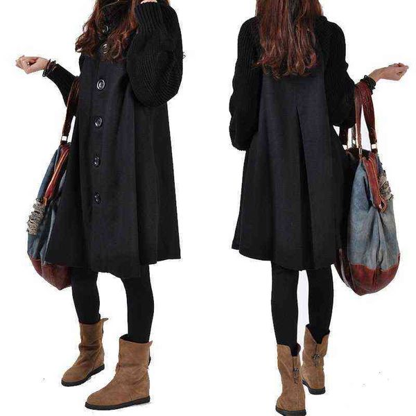 2021 autumn and winter korean large women's wear medium long loose woolen coat cloak knitted windbreaker, Black
2021 autumn and winter korean large women's wear medium long loose woolen coat cloak knitted windbreaker, Black