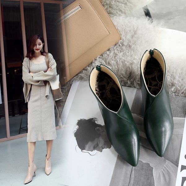 autumn and winter fashion women's boots thin heel martin high heels tip size, Black