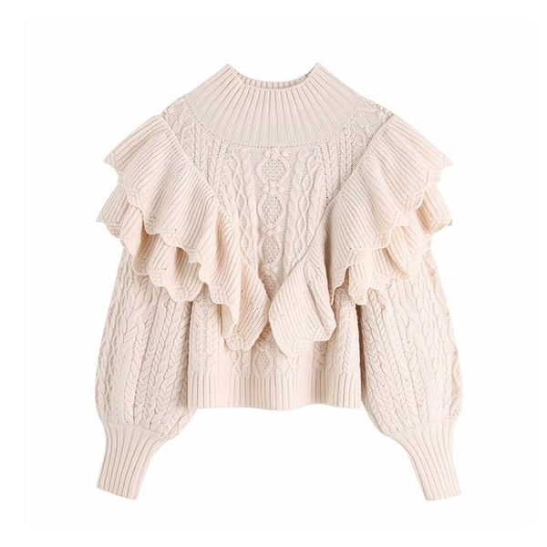 women's sweaters vintage stylish short style ruffles knitted sweater women 2021 fashion high neck lantern sleeve female pullovers chic, White;black
women's sweaters vintage stylish short style ruffles knitted sweater women 2021 fashion high neck lantern sleeve female pullovers chic, White;black