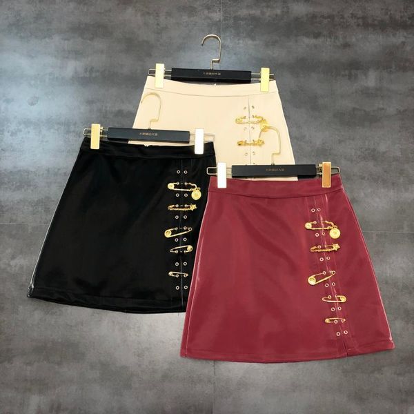 new spring fall metal pin button a-line skirt women's high waist pu leather short skirts1, Black
new spring fall metal pin button a-line skirt women's high waist pu leather short skirts1, Black