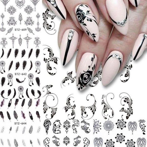 sheets/set nail sticker set water decals flower feather geometry art tranfer stickers decor diy manicure 1, Black
sheets/set nail sticker set water decals flower feather geometry art tranfer stickers decor diy manicure 1, Black