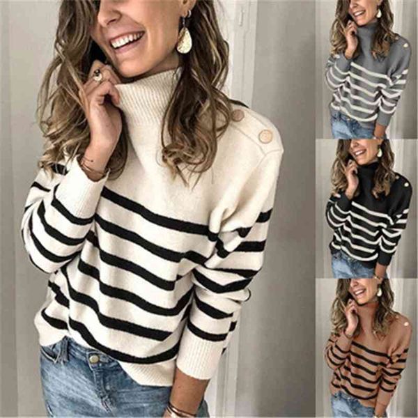 fall/winter fashion explosive knitwear turtleneck pullover shoulder straps button stripe sweater women's 210603, White;black
fall/winter fashion explosive knitwear turtleneck pullover shoulder straps button stripe sweater women's 210603, White;black