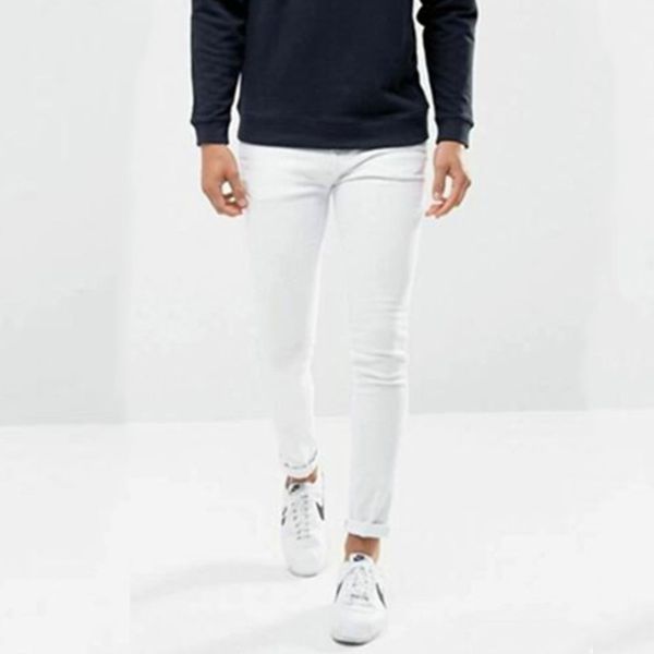 fashion jeans 2021 men's youth white slim casual small feet pants trend, Blue