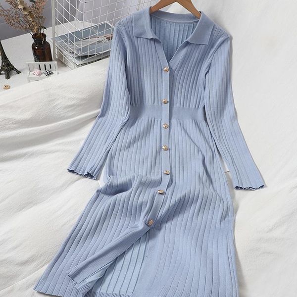 casual dresses autumn winter turn-down collar knitted dress women elegant buttons single breasted solid blue/pink female 2021, Black;gray
casual dresses autumn winter turn-down collar knitted dress women elegant buttons single breasted solid blue/pink female 2021, Black;gray