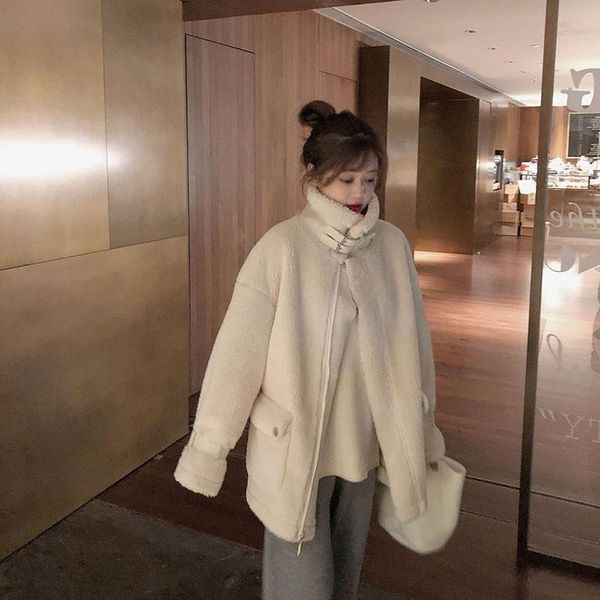 women's fur & faux winter korean chic lamb wool jacket for women loose short coat plush motorcycle clothing elegant streetwear, Black
women's fur & faux winter korean chic lamb wool jacket for women loose short coat plush motorcycle clothing elegant streetwear, Black