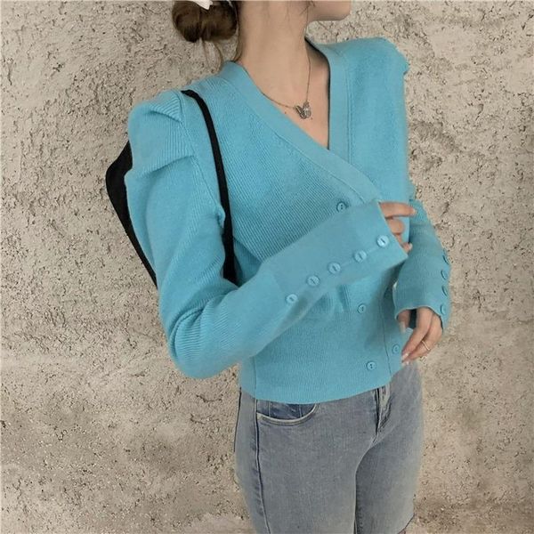 women's knits & tees 2021 autumn women v-neck knitwear coat korean puff long sleeve slim short knitted cardigan sweater jacket, White
women's knits & tees 2021 autumn women v-neck knitwear coat korean puff long sleeve slim short knitted cardigan sweater jacket, White