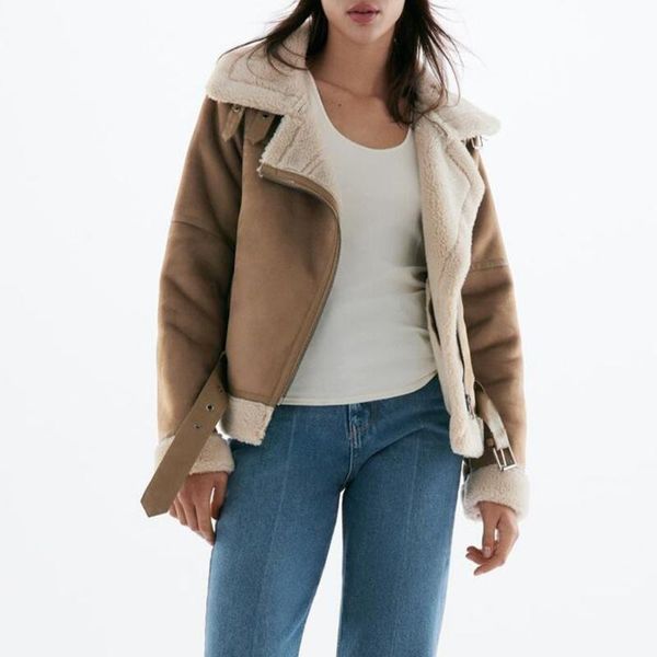 women's leather & faux winter women thick warm vintage suede lambswool biker jackets coat chic sashes casual loose outwear female, Black
women's leather & faux winter women thick warm vintage suede lambswool biker jackets coat chic sashes casual loose outwear female, Black