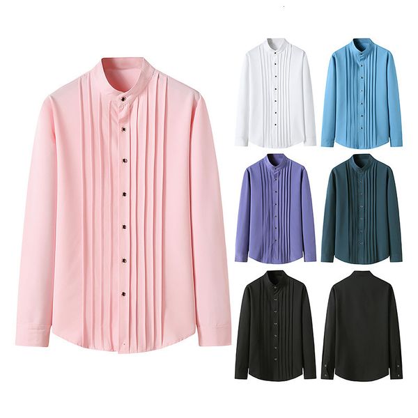 men's long henry collar color cardigan shirt with smart wrinkles single-breasted thin, White;black
men's long henry collar color cardigan shirt with smart wrinkles single-breasted thin, White;black