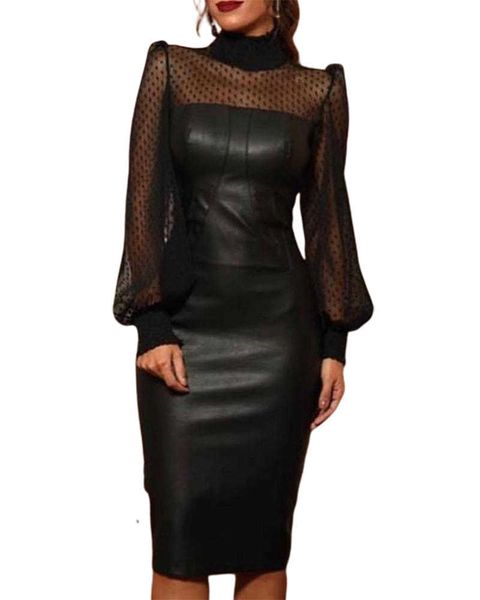 women fashion elegant black long sleeve bodycon pu dress faux leather mesh dot midi dress 210716, Black;gray
women fashion elegant black long sleeve bodycon pu dress faux leather mesh dot midi dress 210716, Black;gray