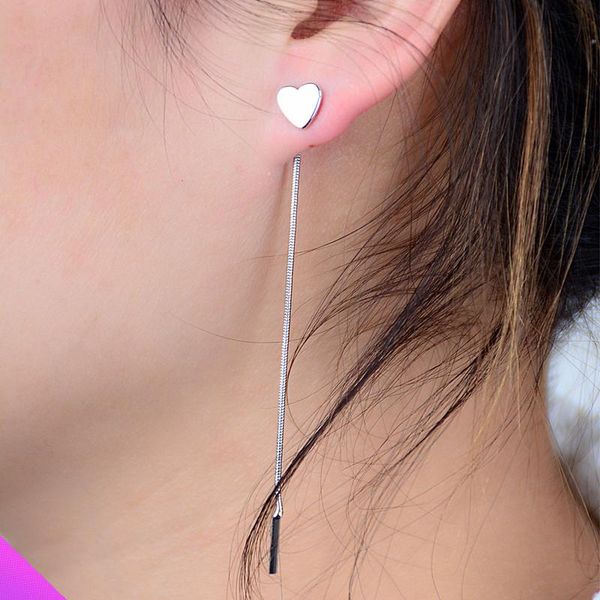 stud peach heart earrings long tassel alloy girl ladies classic sweet romantic jewelry 2021, Golden;silver