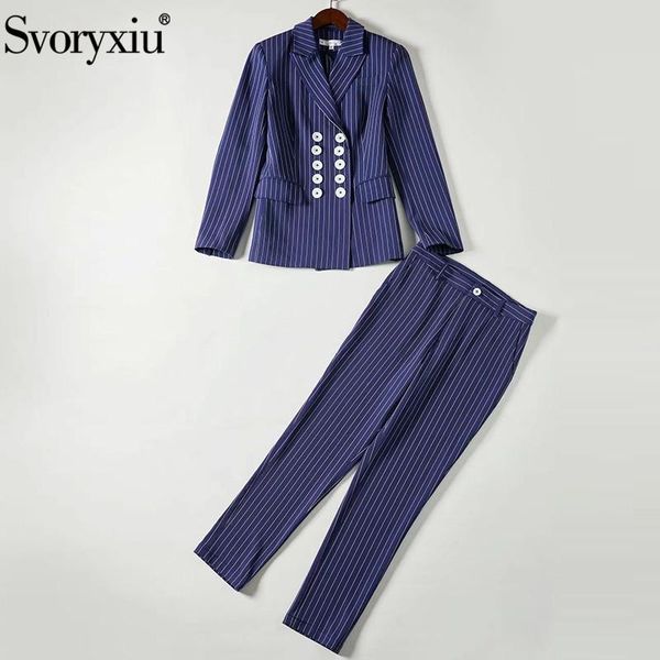 women's tracksuits svoryxiu 2021 fashion designer autumn stripe print two piece set double breasted blazer + pants office lady suit, Gray
women's tracksuits svoryxiu 2021 fashion designer autumn stripe print two piece set double breasted blazer + pants office lady suit, Gray