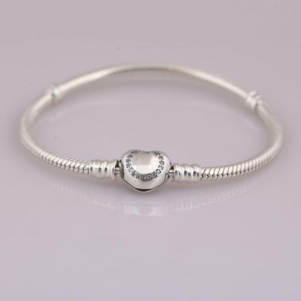 link, chain s925 bracelet bangle for women crystal wishful heart snake beads fit lady bead charm diy jewelry, Black