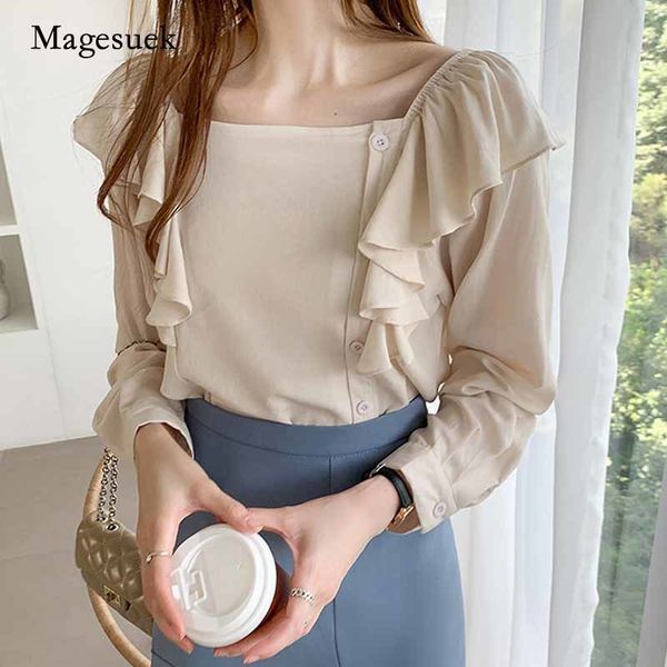 fashion women square collar autumn ruffles spliced solid long puff sleeve blouse elegant button shirts blusas mujer 11241 210508, White
fashion women square collar autumn ruffles spliced solid long puff sleeve blouse elegant button shirts blusas mujer 11241 210508, White