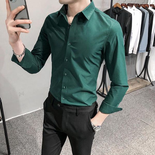men's casual shirts solid color men business dress shirt formal office work clothes long sleeve slim streetwear social chemise homme, White;black
men's casual shirts solid color men business dress shirt formal office work clothes long sleeve slim streetwear social chemise homme, White;black