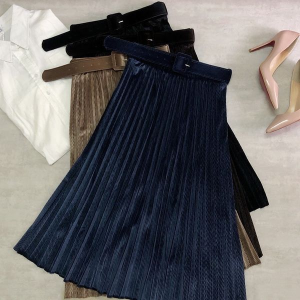 autumn winter gold velvet thick twill belt pleated skirt high waist long large pleated vintage s womens 210420, Black
autumn winter gold velvet thick twill belt pleated skirt high waist long large pleated vintage s womens 210420, Black