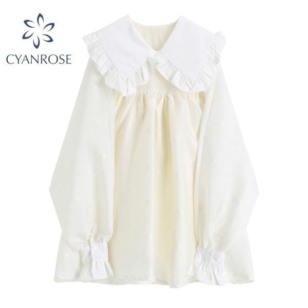 peter pan collar women white dress spring autumn sweet literary vintage solid loose long sleeve korean mori girl dress 210417, Black;gray
peter pan collar women white dress spring autumn sweet literary vintage solid loose long sleeve korean mori girl dress 210417, Black;gray