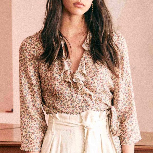 women's blouses & shirts blouses floral printed shirt summer chic v neck tie waist casual ruffled wrap office lady women blouse autumn, White
women's blouses & shirts blouses floral printed shirt summer chic v neck tie waist casual ruffled wrap office lady women blouse autumn, White