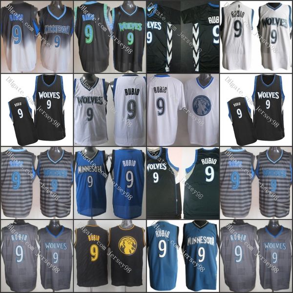 minnesota timberwolves men #9 ricky rubio retro basketball jersey, Black