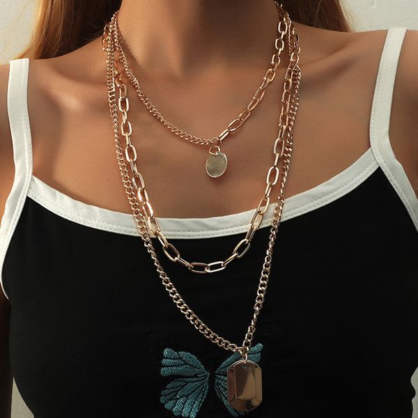 popular necklace hip hop exaggerated glossy hangtag chain multi-layer chain, Silver 
popular necklace hip hop exaggerated glossy hangtag chain multi-layer chain, Silver