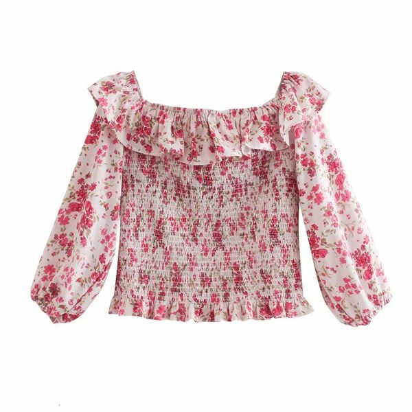 women's blouses shirts summer bucolic style printed he ancients lotus leaf edge small broken flower shirt a word collar dew shoulder, White
women's blouses shirts summer bucolic style printed he ancients lotus leaf edge small broken flower shirt a word collar dew shoulder, White